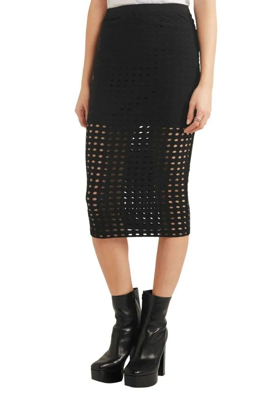 T Alexander Wang lasercut midi skirt black size small edgy goth witchcore whimsy